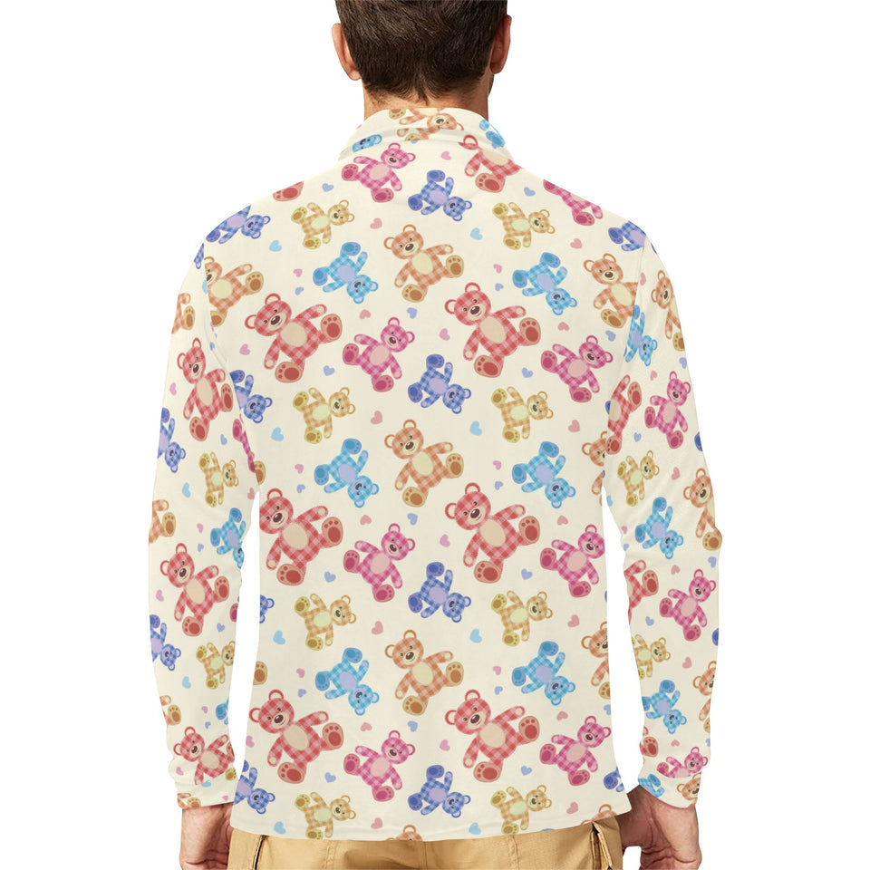 Teddy Bear Pattern Print Design 05 Men's Long Sleeve Polo Shirt