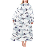 Swallow Pattern Print Design 05 Blanket Robe with Sleeves