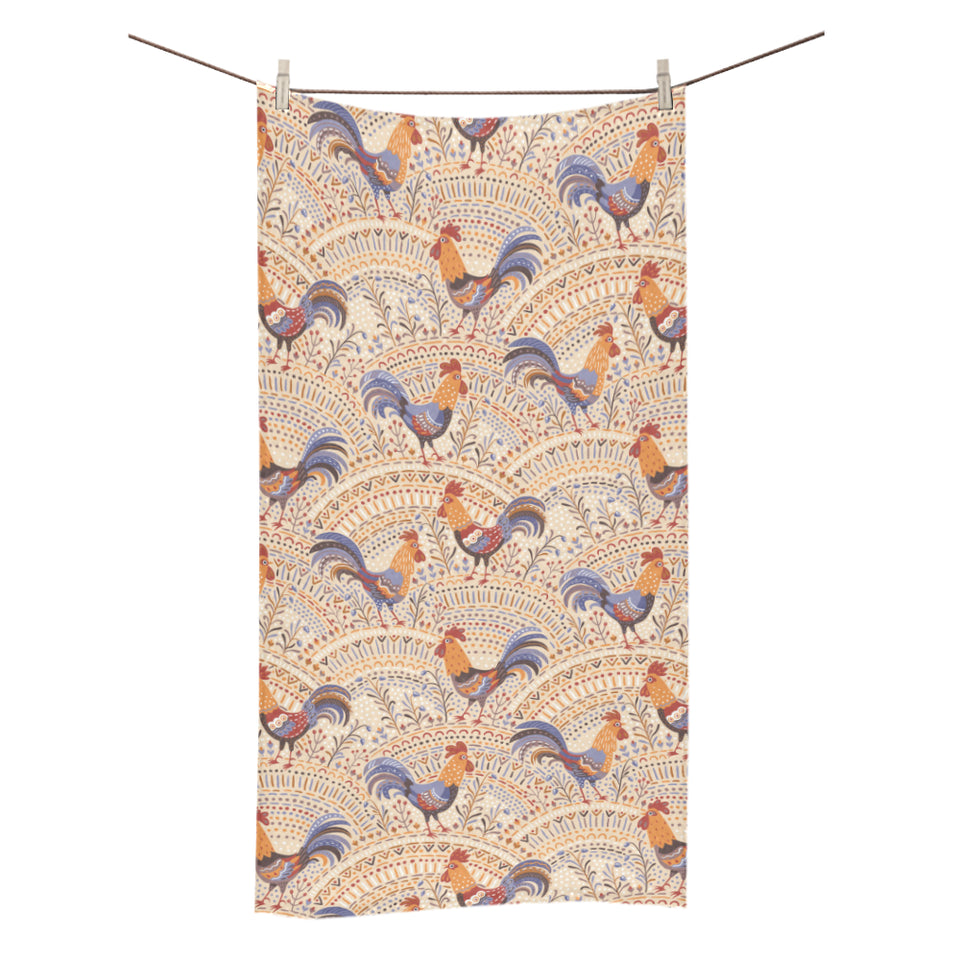 Cute rooster chicken cock floral ornament backgrou Bath Towel