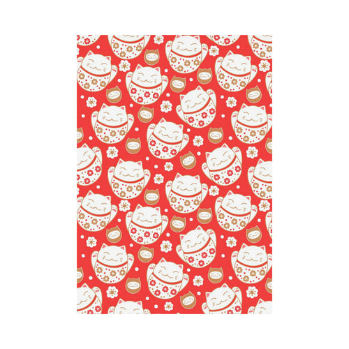 Cute Maneki neko cat red background House Flag Garden Flag