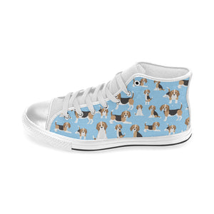 Beagle dog blue background pattern Women's High Top Canvas Shoes White