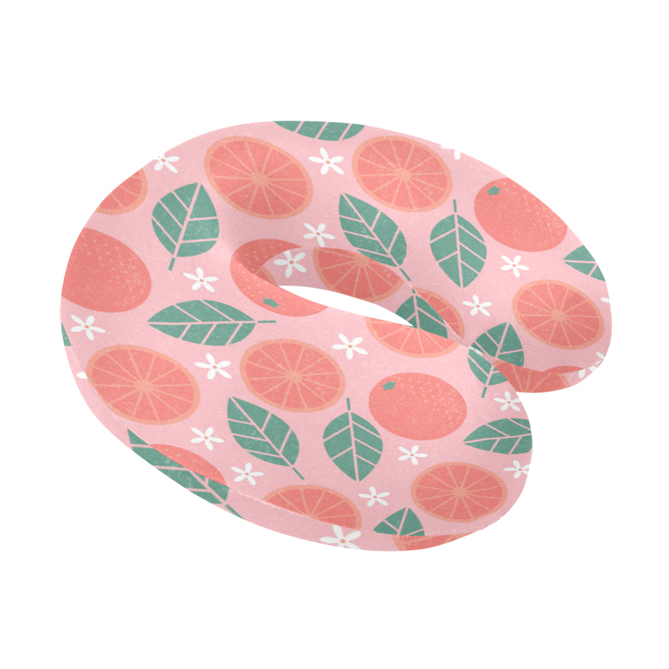 Grapefruit leaves flower pink background U-Shaped Travel Neck Pillow