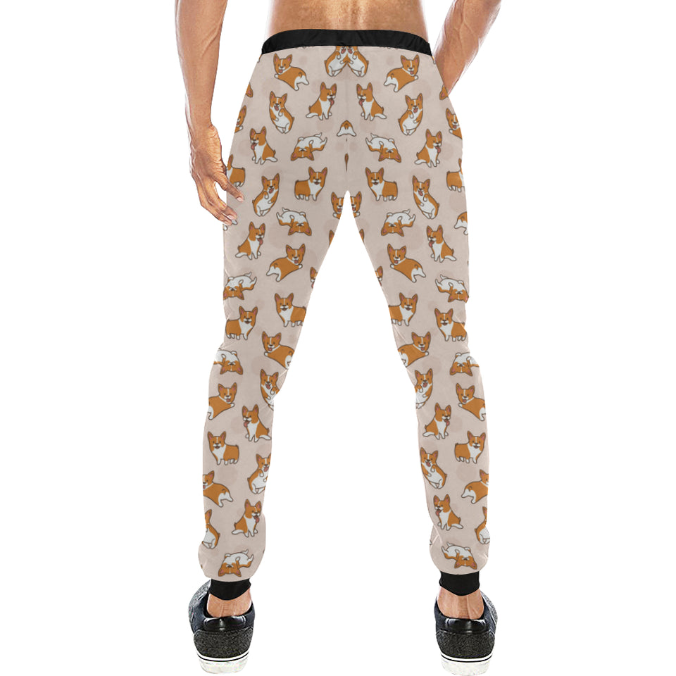 Cute Corgis Pattern pink background Unisex Casual Sweatpants
