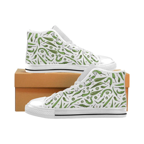 Hand drawn sketch style green Chili peppers patter Men's High Top Canvas Shoes White
