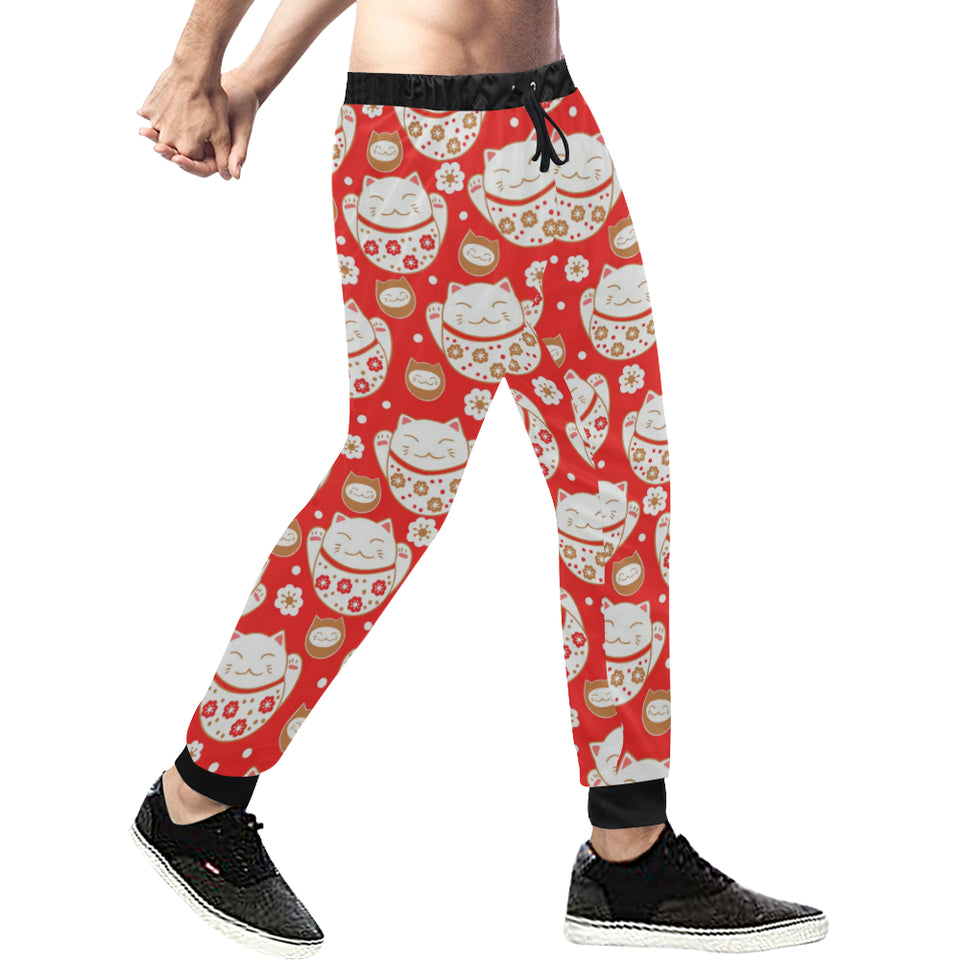 Cute Maneki neko cat red background Unisex Casual Sweatpants