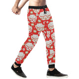 Cute Maneki neko cat red background Unisex Casual Sweatpants