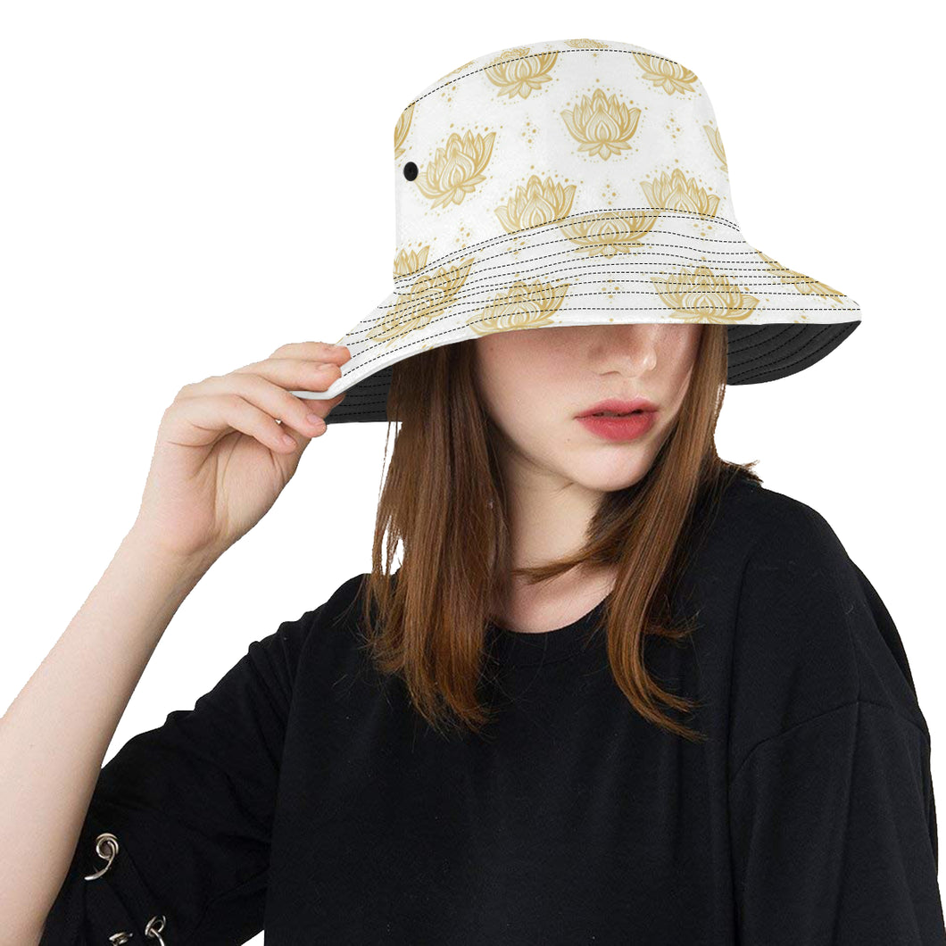 Gold Ornamental lotue waterlily symbol pattern Unisex Bucket Hat