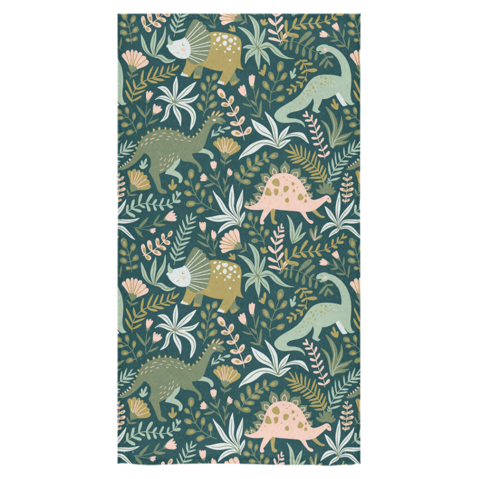 dinosaurs tropical leaves flower pattern Bath Towel