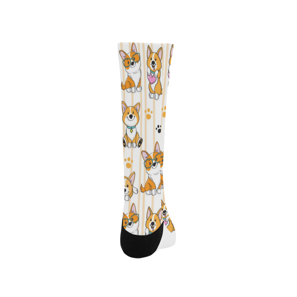 Cute dog corgi striped background pattern Crew Socks