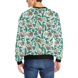 Cute sloths tropical palm leaves white background Men's Crew Neck Sweatshirt