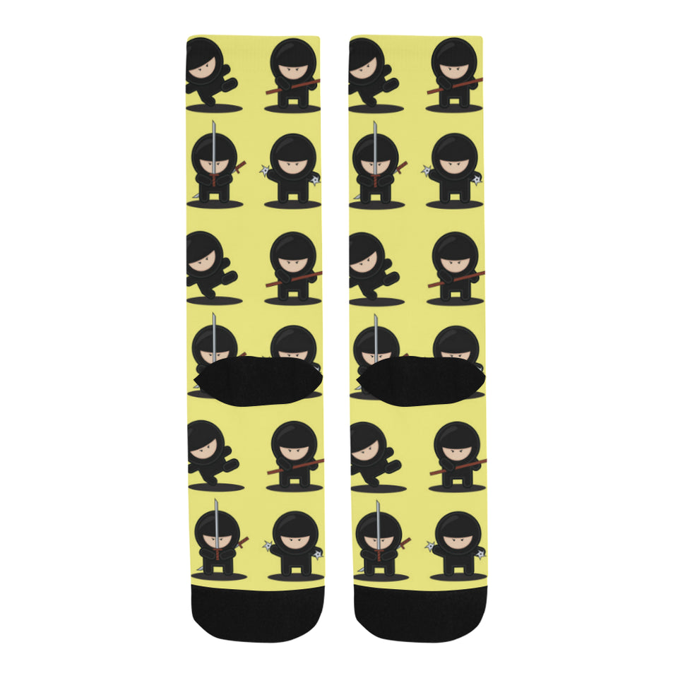 Cute ninja yellow background Crew Socks