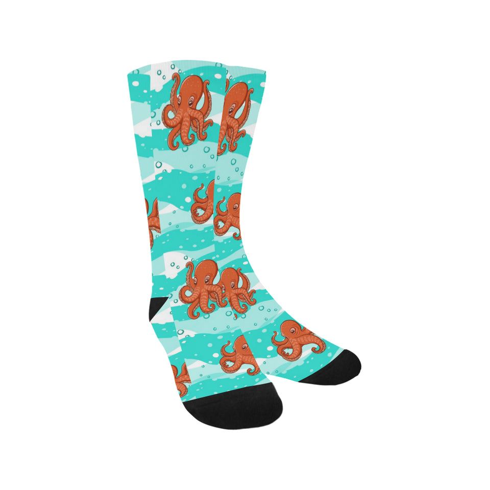Octopuses sea wave background Crew Socks