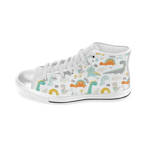 Cute funny kids dinosaurs pattern Women's High Top Canvas Shoes White