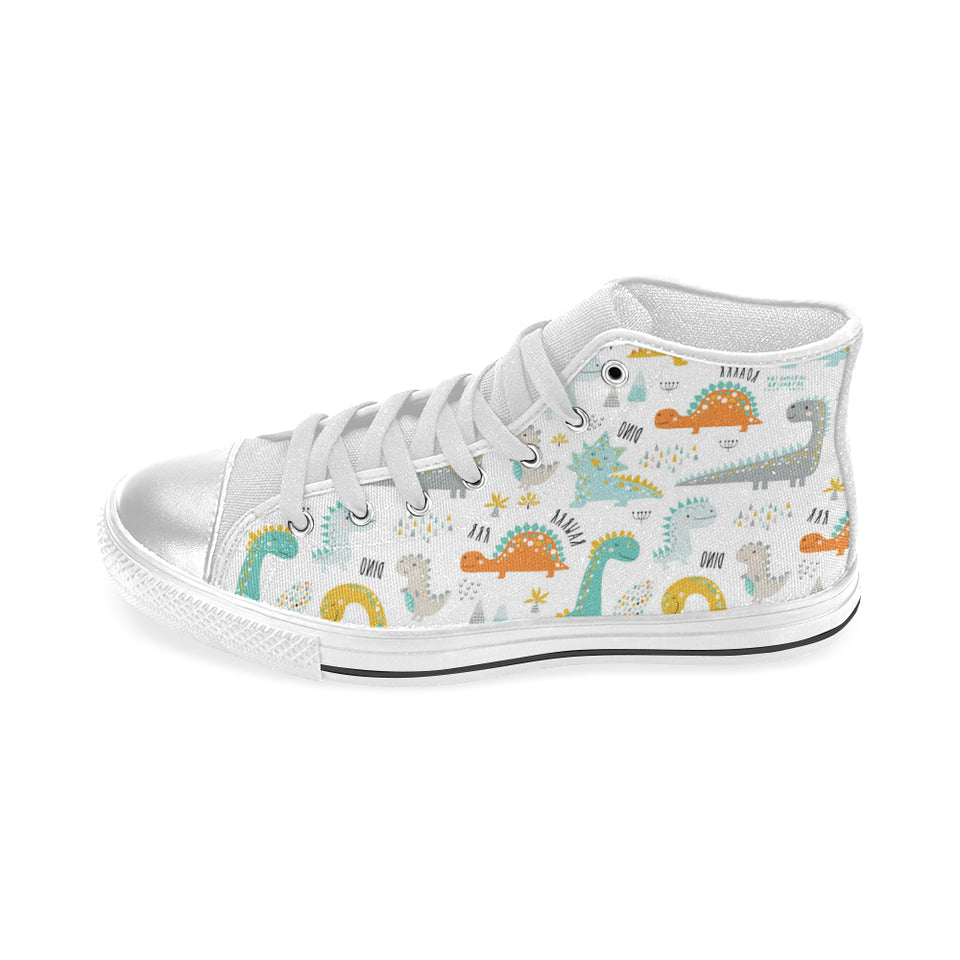 Cute funny kids dinosaurs pattern Women's High Top Canvas Shoes White