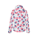 Strawberry pattern blue lines background Women's Padded Hooded Jacket