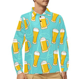 Beer pattern green background Men's Long Sleeve Polo Shirt