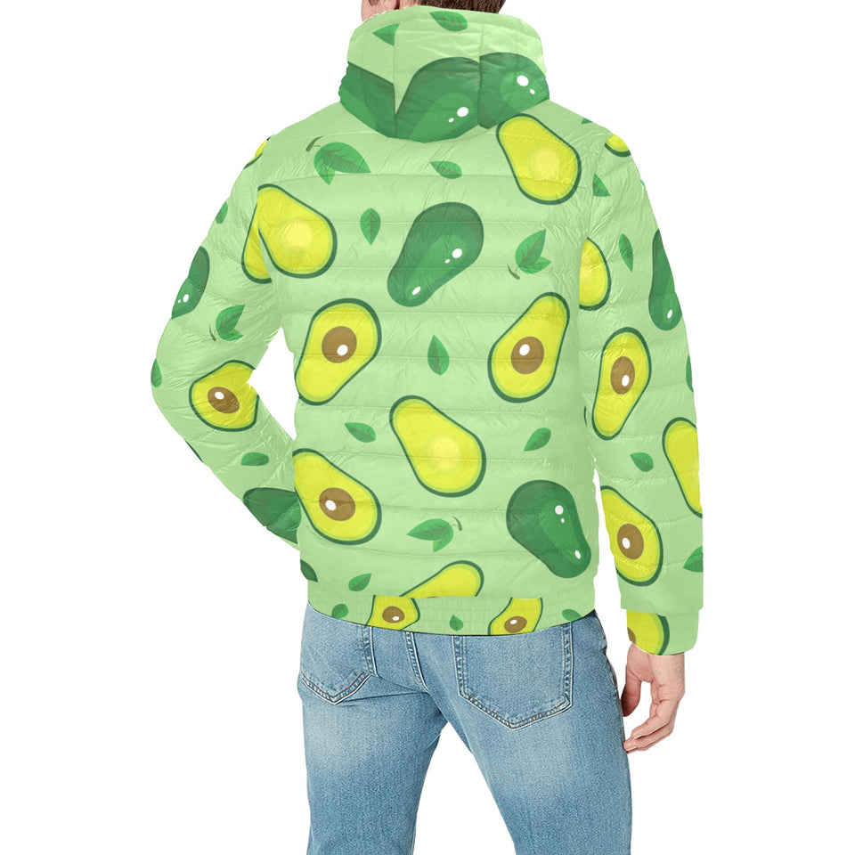 Avocado pattern green background Men's Padded Hooded Jacket