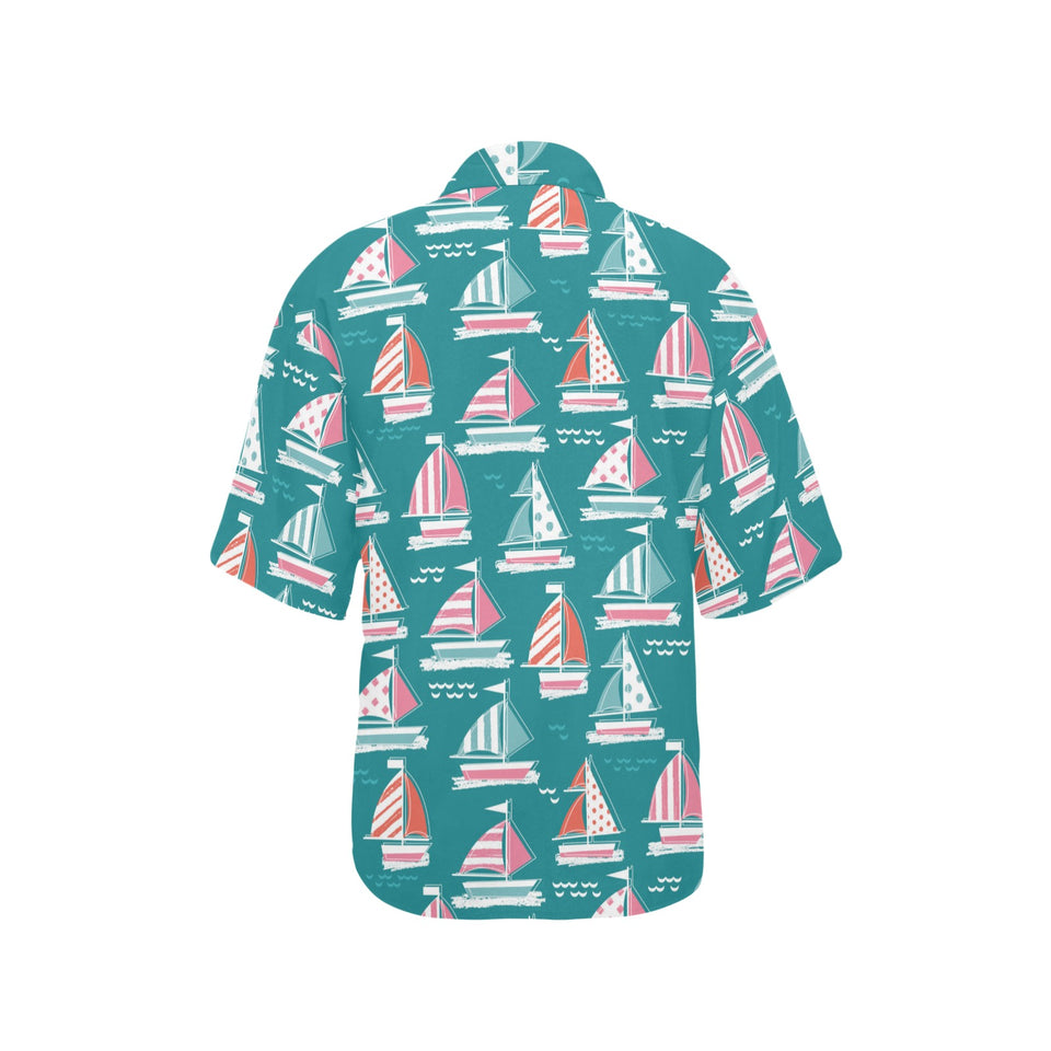 Cute sailboat pattern Women's All Over Print Hawaiian Shirt
