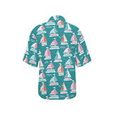 Cute sailboat pattern Women's All Over Print Hawaiian Shirt