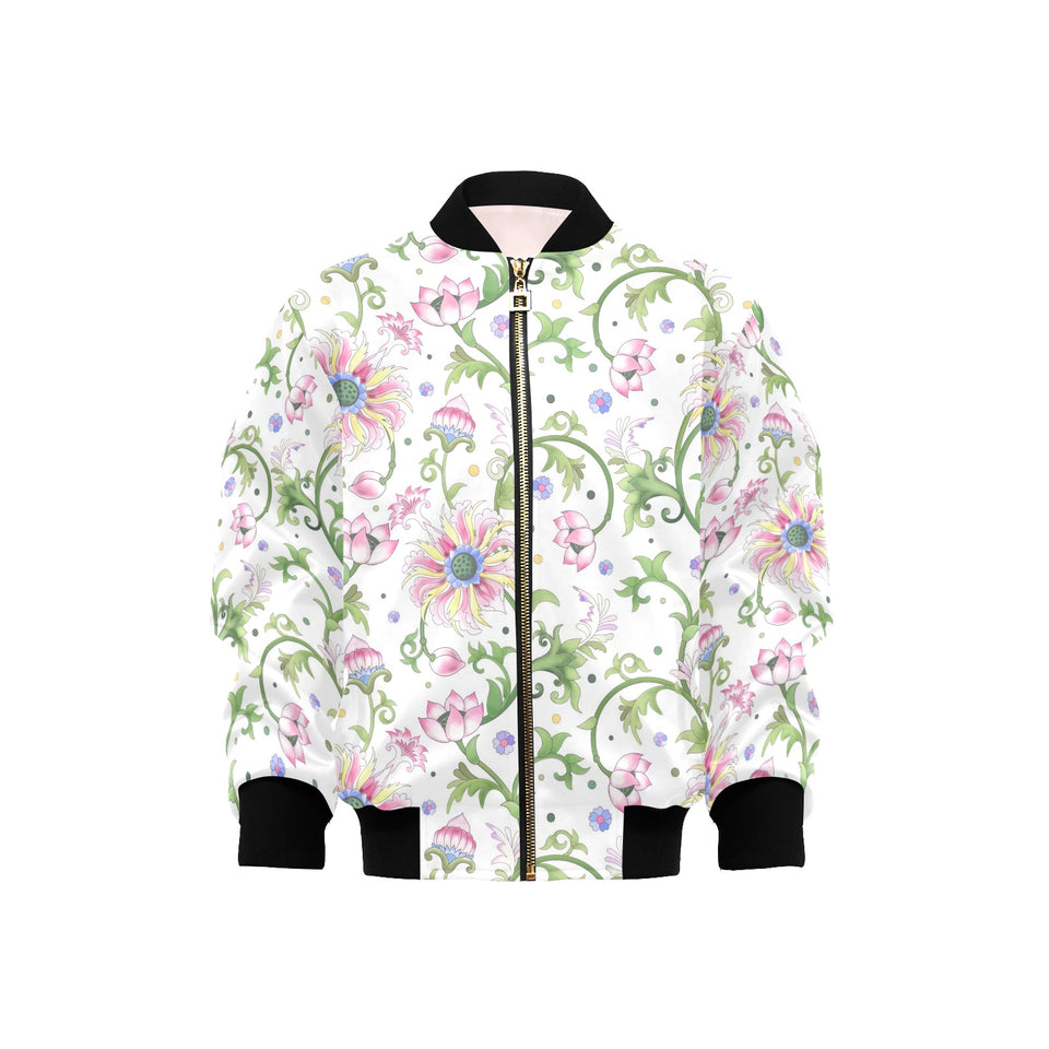 Beautiful pink lotus waterlily leaves pattern Kids' Boys' Girls' Bomber Jacket