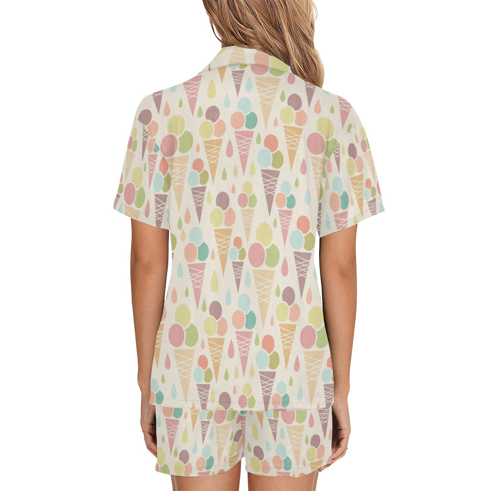 Ice cream cone pattern Women's V-Neck Short Pajama Set