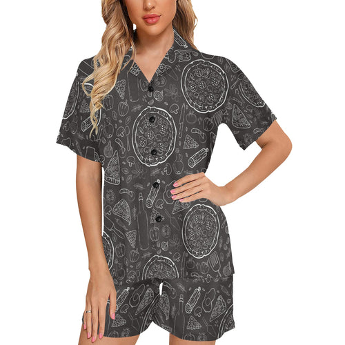Pizza pattern Women's V-Neck Short Pajama Set