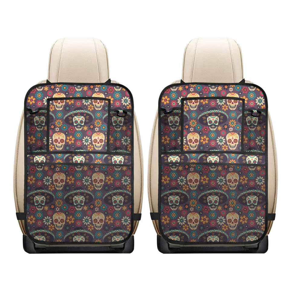 Sugar skulls flower maxican pattern Car Seat Back Organizer
