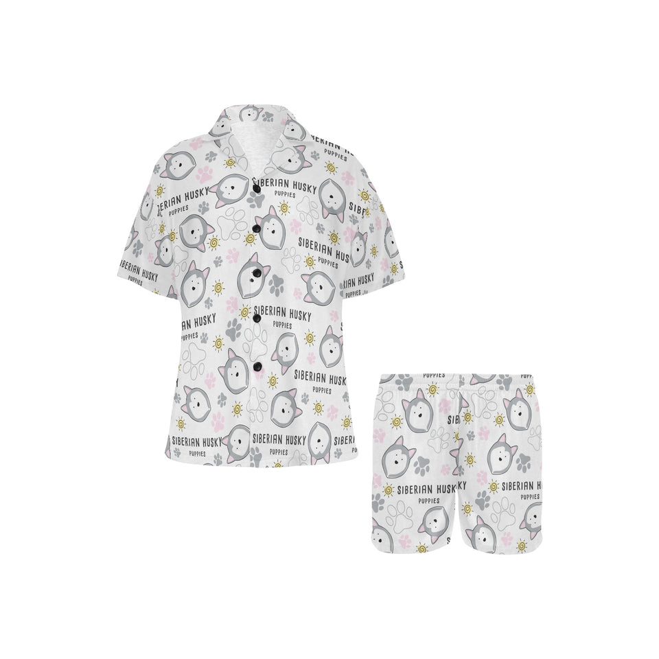 Siberian Husky design pattern Women's V-Neck Short Pajama Set