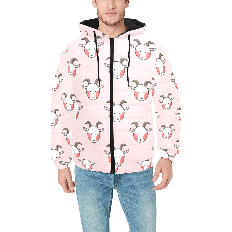 Cute goat pattern Men's Padded Hooded Jacket