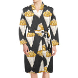 French fries dark background Men's Long Sleeve Belted Night Robe