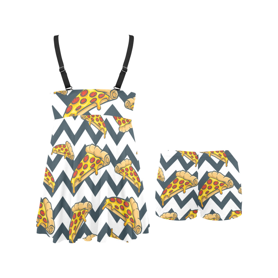 Pizza design pattern Chest Sexy Pleated Two Piece Swim Dress