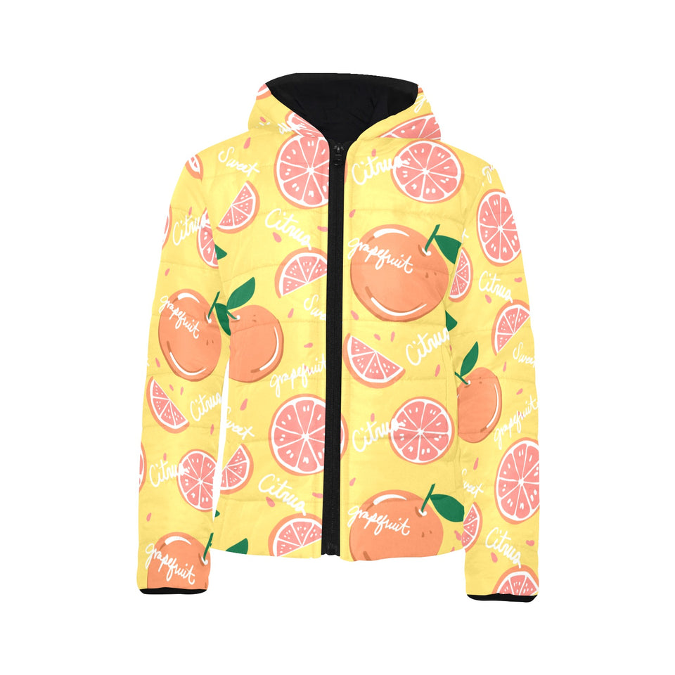 Grapefruit yellow background Kids' Boys' Girls' Padded Hooded Jacket