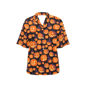 Halloween Pumpkin pattern Women's All Over Print Hawaiian Shirt