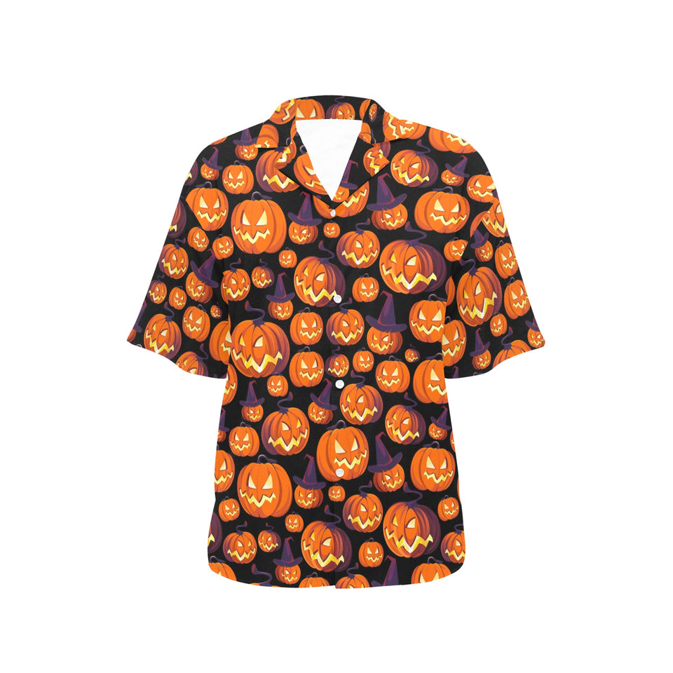 Halloween Pumpkin pattern Women's All Over Print Hawaiian Shirt
