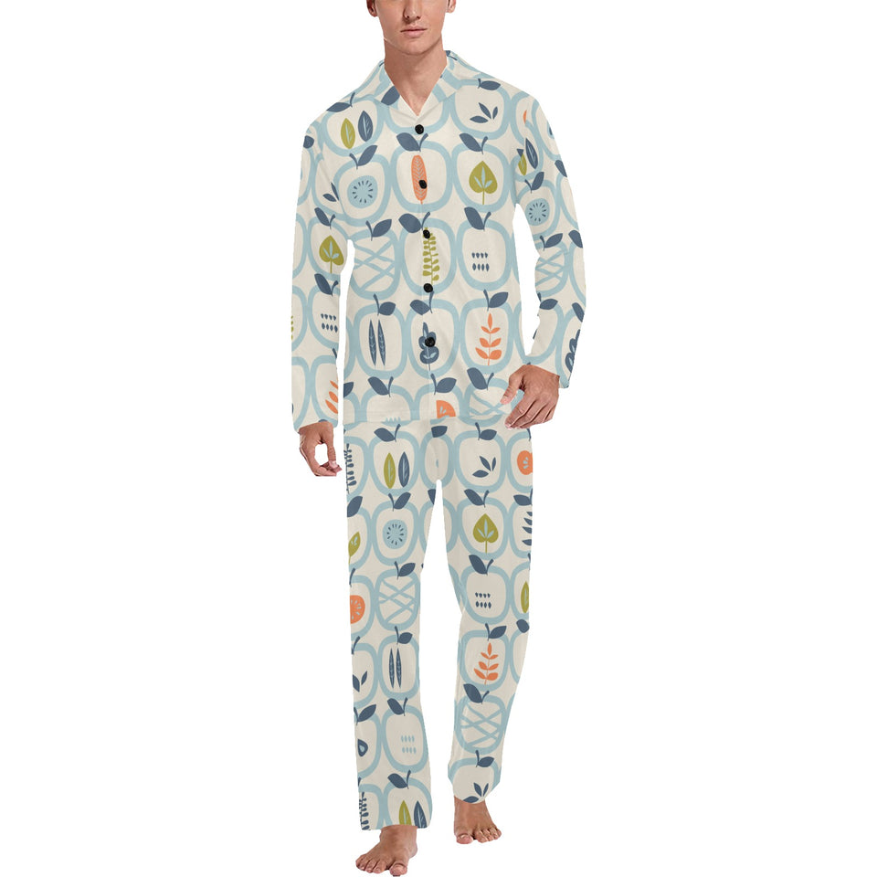 apples leaves pattern Men's Long Pajama Set