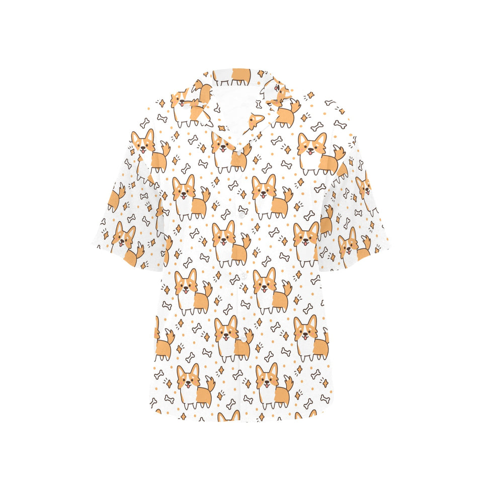 Cute corgi heart star bone pattern Women's All Over Print Hawaiian Shirt