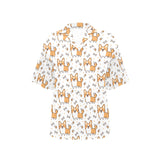 Cute corgi heart star bone pattern Women's All Over Print Hawaiian Shirt