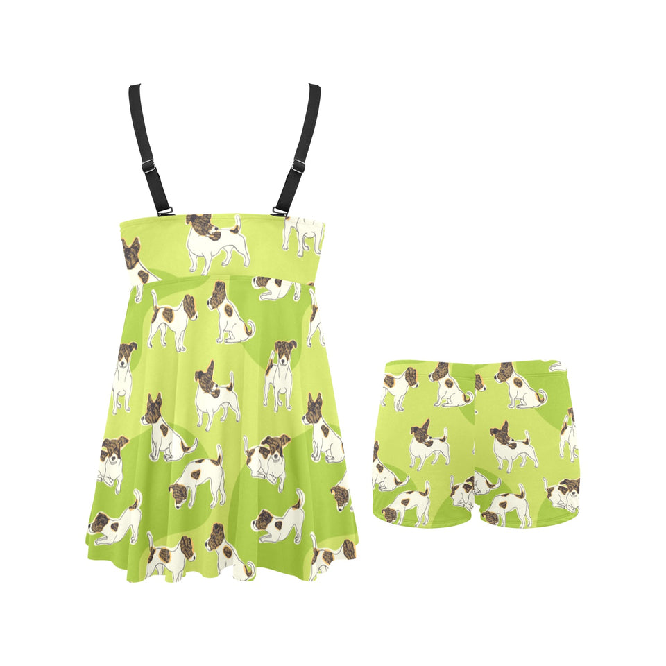 Jack Russel Pattern Print Design 01 Chest Sexy Pleated Two Piece Swim Dress