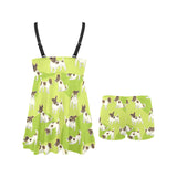 Jack Russel Pattern Print Design 01 Chest Sexy Pleated Two Piece Swim Dress