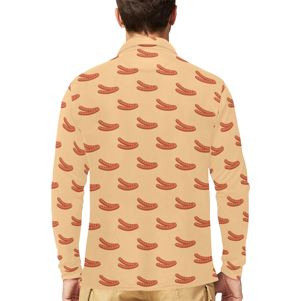 Sausage Pattern Print Design 03 Men's Long Sleeve Polo Shirt