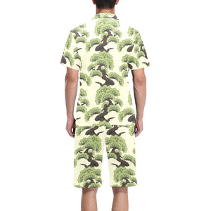 Bonsai pattern Men's V-Neck Short Pajama Set