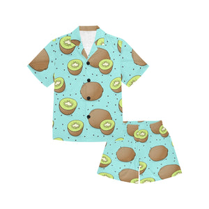 Kiwi blue background Kids' Boys' Girls' V-Neck Short Pajama Set