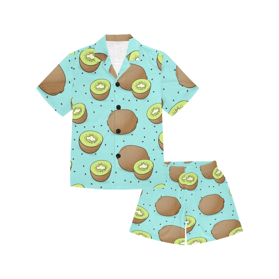 Kiwi blue background Kids' Boys' Girls' V-Neck Short Pajama Set