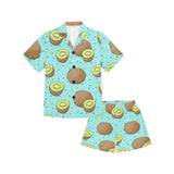 Kiwi blue background Kids' Boys' Girls' V-Neck Short Pajama Set