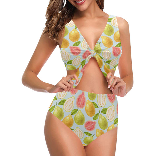 Guava design pattern Chest Bowknot High Waisted Bikini Swimsuit