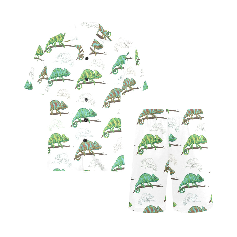 Chameleon lizard pattern Men's V-Neck Short Pajama Set