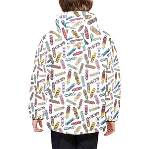 Skate Board Pattern Print Design 05 Kids' Boys' Girls' Padded Hooded Jacket