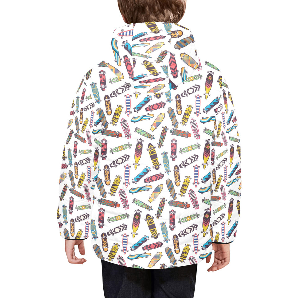 Skate Board Pattern Print Design 05 Kids' Boys' Girls' Padded Hooded Jacket