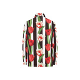 red and white tulips pattern Women's Long Sleeve Polo Shirt