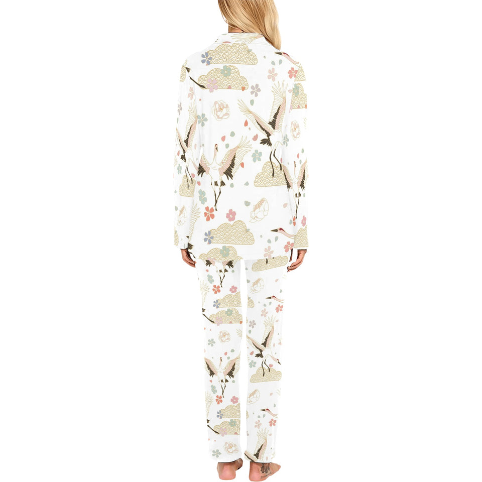 Beautiful Japanese cranes pattern Women's Long Pajama Set